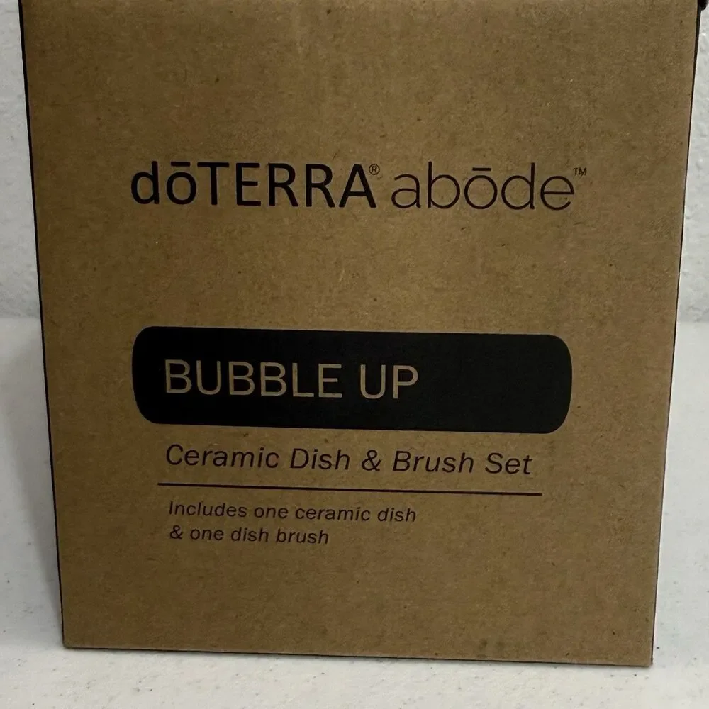New doTERRA Abode 3-Piece Kitchen Set: Dish Soap Dispenser, Bubble Up, Wood Tray